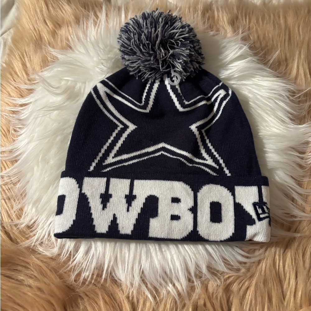 COWBOYS NFL Navy and White Beanie with Star and Pom Pom.